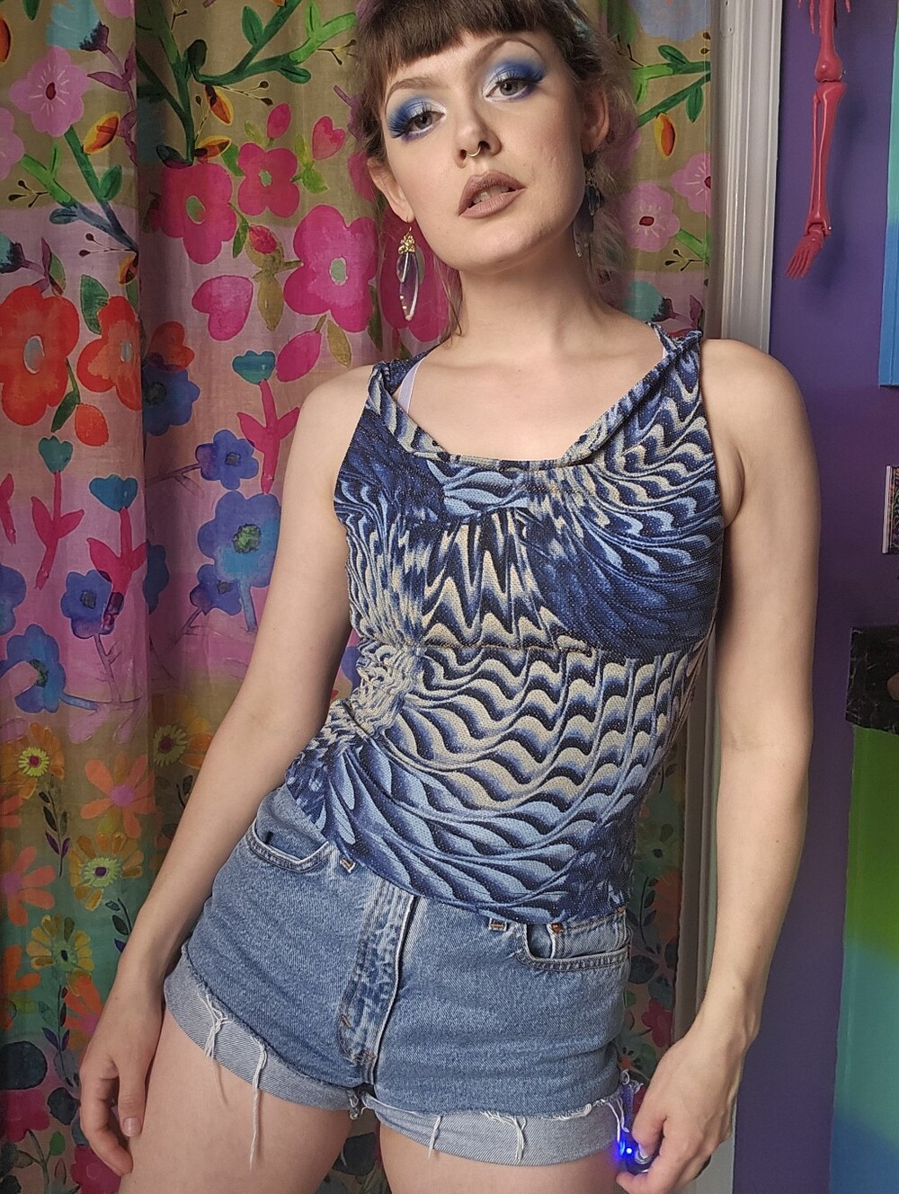 2000's Y2k Vintage Self-Esteem Swirly Blue Top